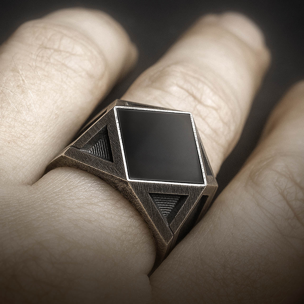 Mens Onyx Ring with Dystopian Vibe