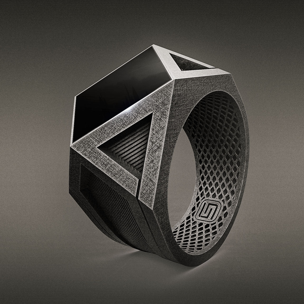 Mens Onyx Ring with Dystopian Vibe