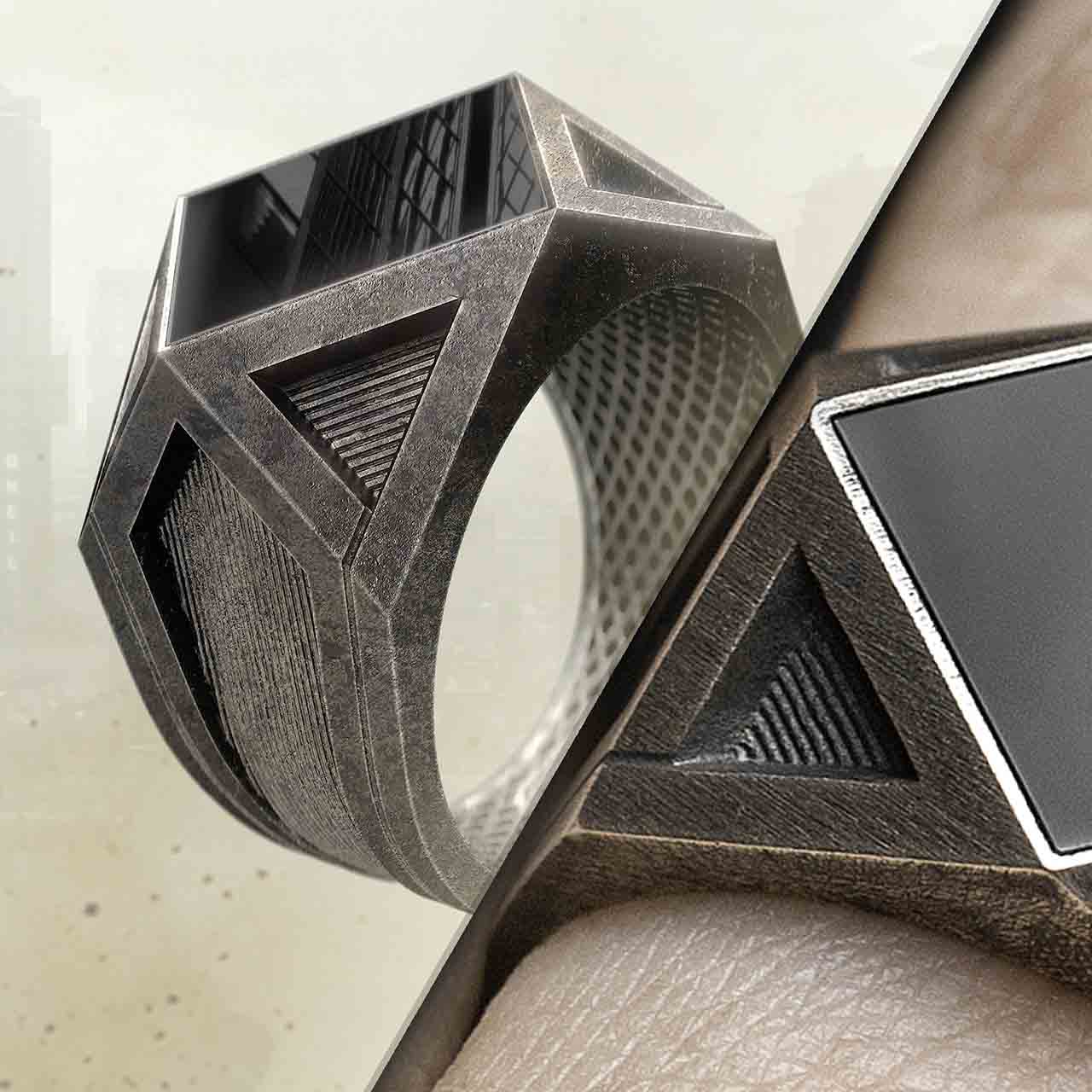 Mens Onyx Ring with Dystopian Vibe